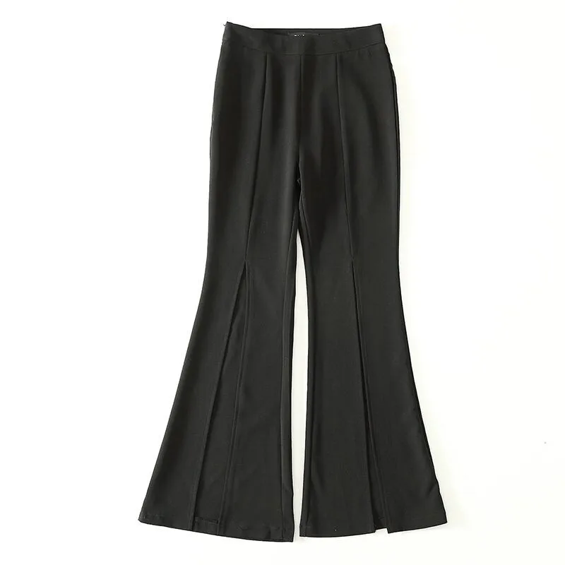 

Design Korea New Office Ladies Fashion High Waist Front Split Flare Pants High Street Slim Fit Thin Womens Full Length Pants