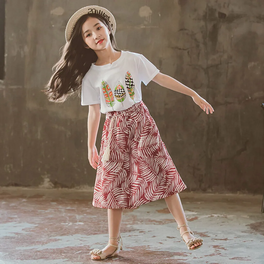 

Girls Outfits&Set 2019 2PCS Toddler Kid Baby Girls Outfits Clothes Print T-shirt Top+Wide Leg Pants Set