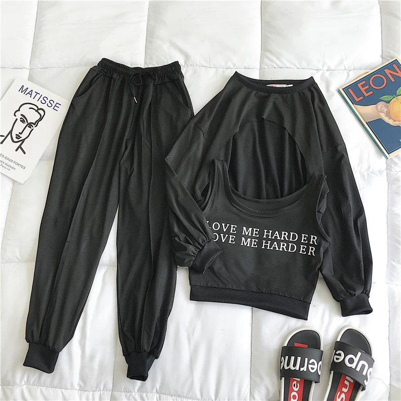 Женский модный Повседневный Спортивный комплект из 3 предметов осенне зимний