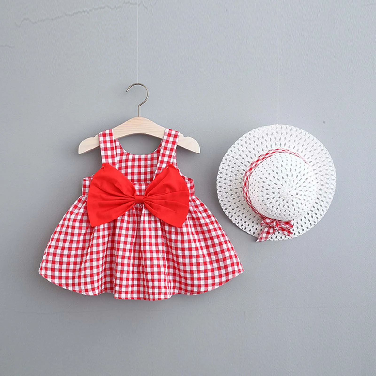 

Summer Dress for girls Toddler Child Baby Girl Bow Print Suspender Dress With Hat Baby girl Casual Dresses sukienki dla dzieci