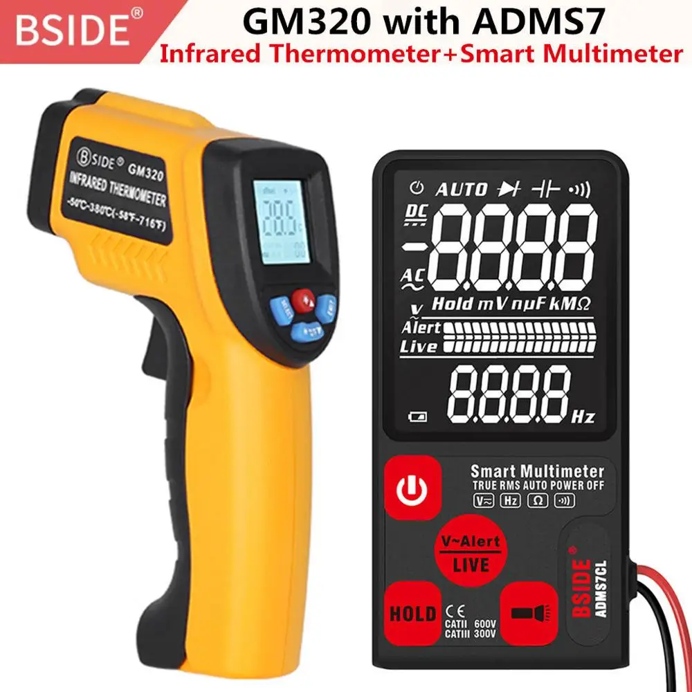 GM320-ADMS7CL BSIDE GM320 Бесконтактный цифровой лазерный инфракрасный термометр ЖК-дисплей C/F выбор ИК-измеритель температуры тестер с 4 кнопками - Цвет: GM320-ADMS7CL