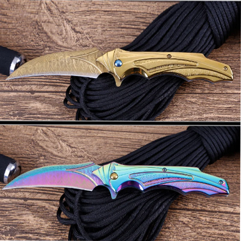 Дамасский карманный нож тактический складной клинок для выживания охоты и