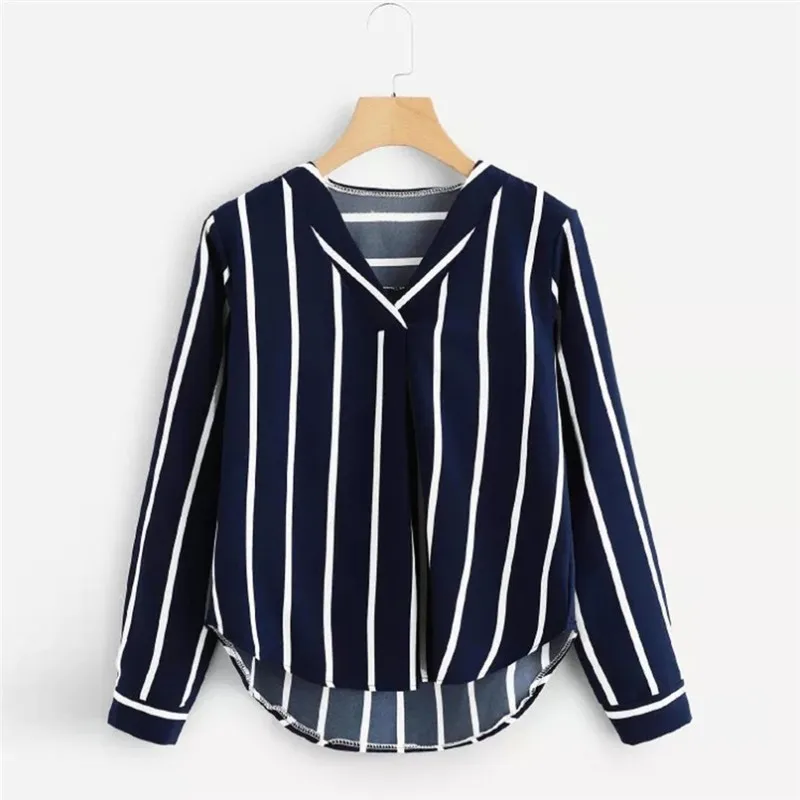 

Autumn Long Sleeve V Neck Irregular Stripe Shirt Women Casual Tops And Blouses chemise femme camisas mujer women blouses