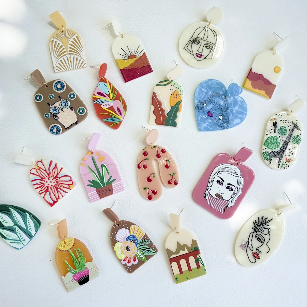 

VG 6YM 2021 new fashion Hand Painted Dangle Drop Earrings Pattern Geometric Resin Earrings For Women Wedding Party Jewelry