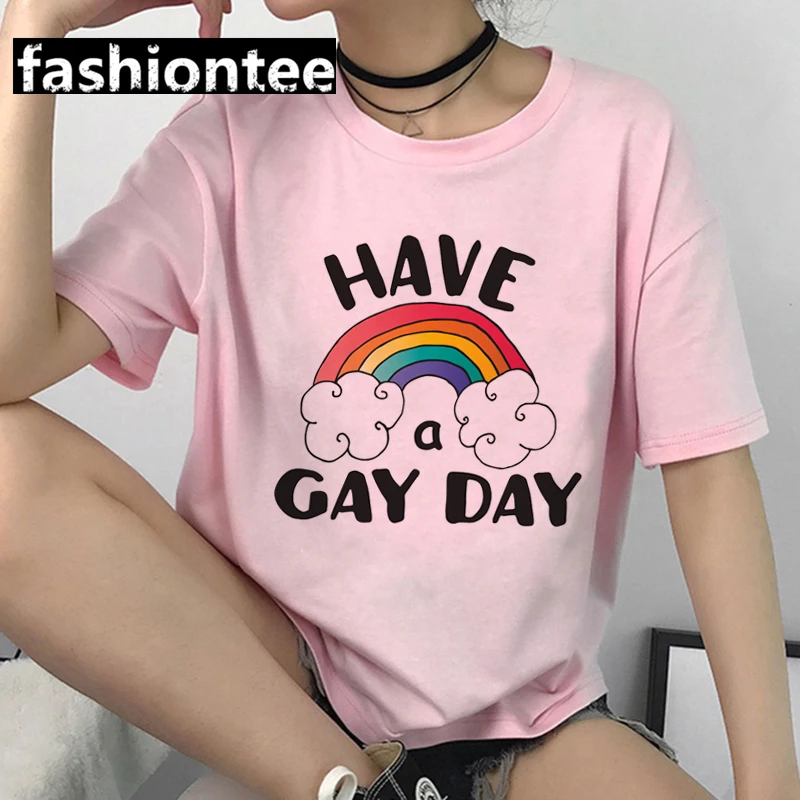 Женские нетрадиционной 90s лесбийская футболка Радужный Флаг ЛГБТ Harajuku розовая