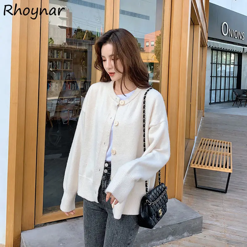 

Sweater Cardigan Women Vintage Tender New Soft Chic Korean Style Simple Leisure Teenager Fashion All-match Autumn Solid Oversize