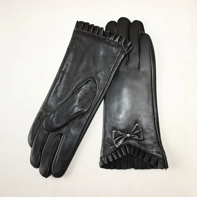 Bow style BICKMODS кожаные перчатки женские модные новые осенние и зимние Бархатные Теплые женские перчатки из овчины - Цвет: Bow style