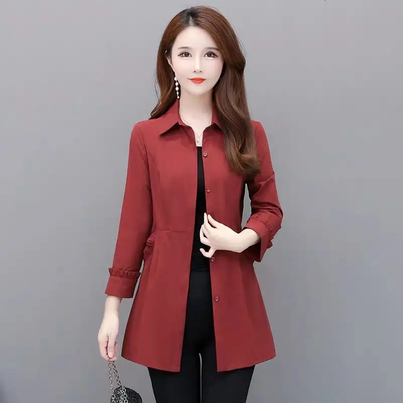 

Spring Autumn Trench Coat Slim Single Breasted Woman Long Women Fashion Solid Windbreakers Plus Size Overcoat Femmino W119