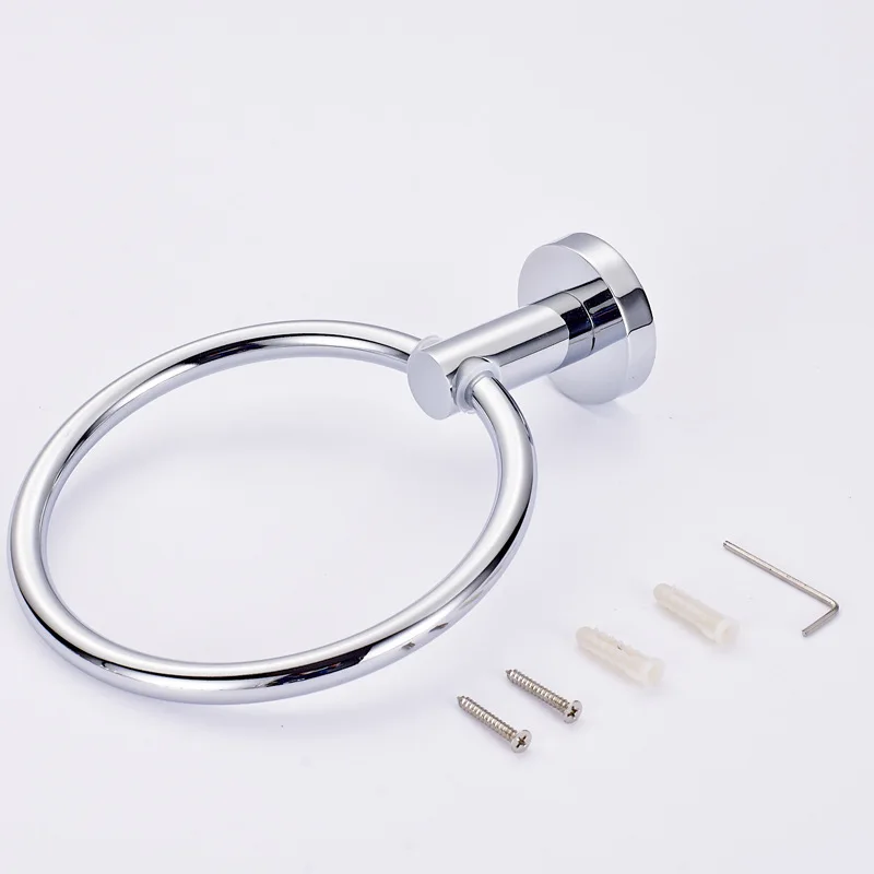 

Silver Towel Rings Stainless Steel Wall Mounted Towel Rack Racks Nail-Perforate Bathroom Accessories Towel Holder Hardware