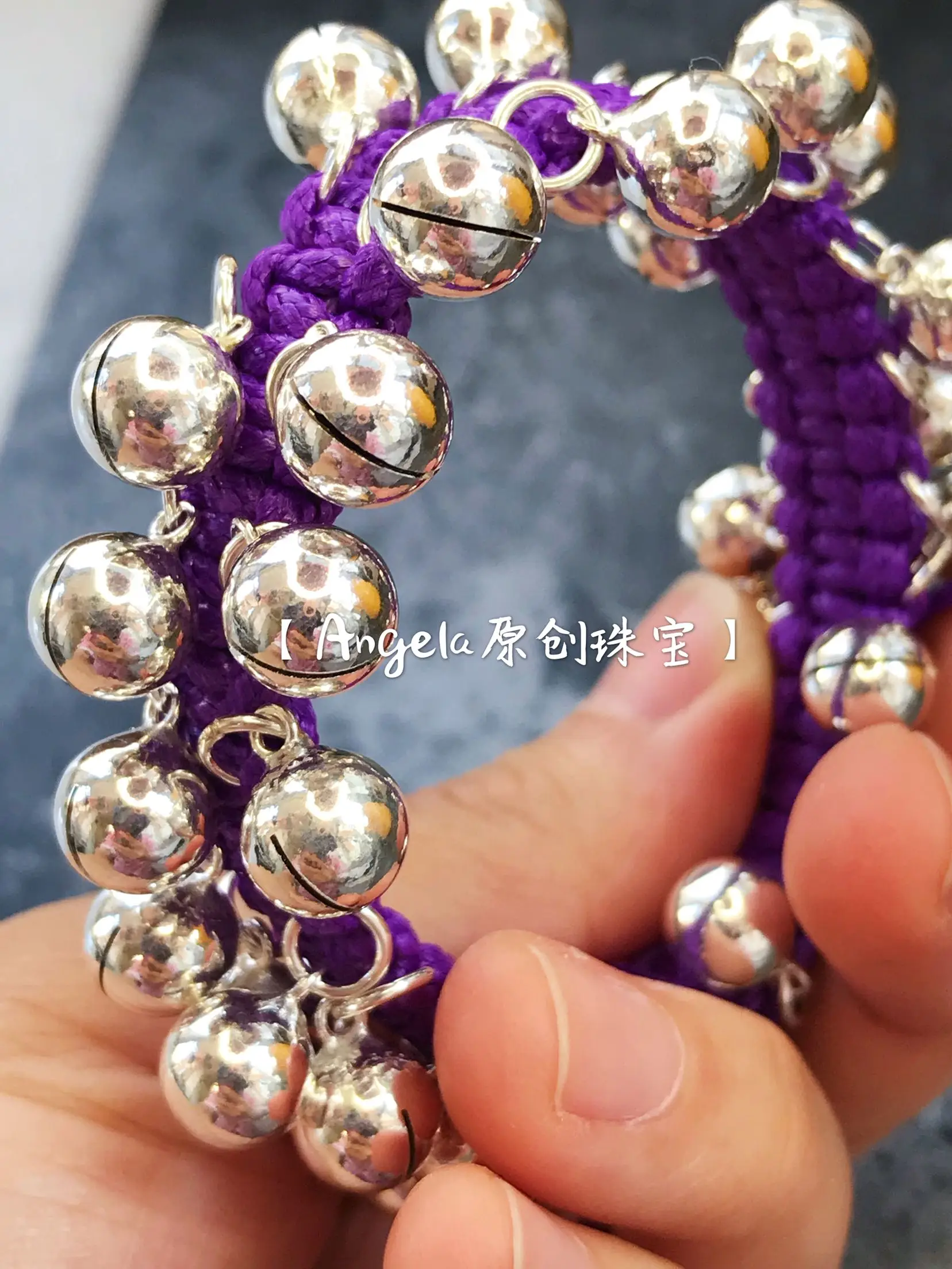 Angela оригинальные ювелирные изделия] S925 стерлингового серебра колокол передачи серебряный шарик фиолетовый