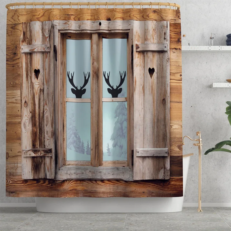 

Christmas Style Bath Mat and Waterproof Shower Curtain Absorbent Toilet Seat Cover Mat and Anti-slip Toilet Floor Carpet Set