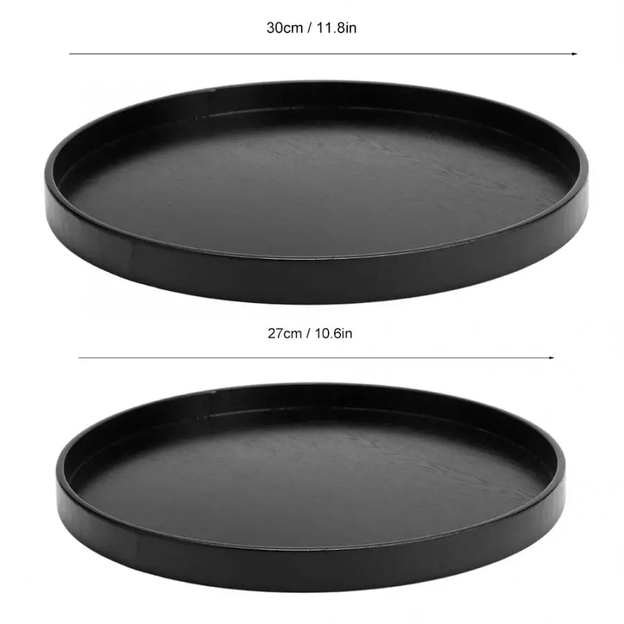 Деревянный круглый поднос черный нескользящий для чая сервировочный столик еды