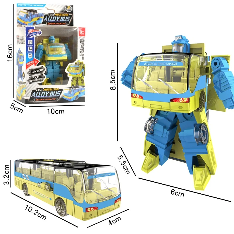 

Children's Deformed Toy Car Bus Mini Alloy Model Adjustable Transformers Model Robot Yellow-Green Kids Boys birthday Gifts
