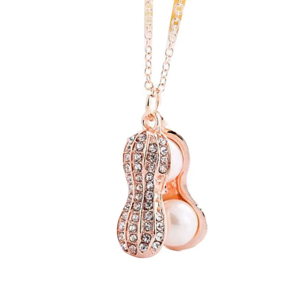 Peanut Crystal Pendant Imitation Natural Pearl Clavicle Chain Beautiful Rose Gold Silver Color | Украшения и аксессуары