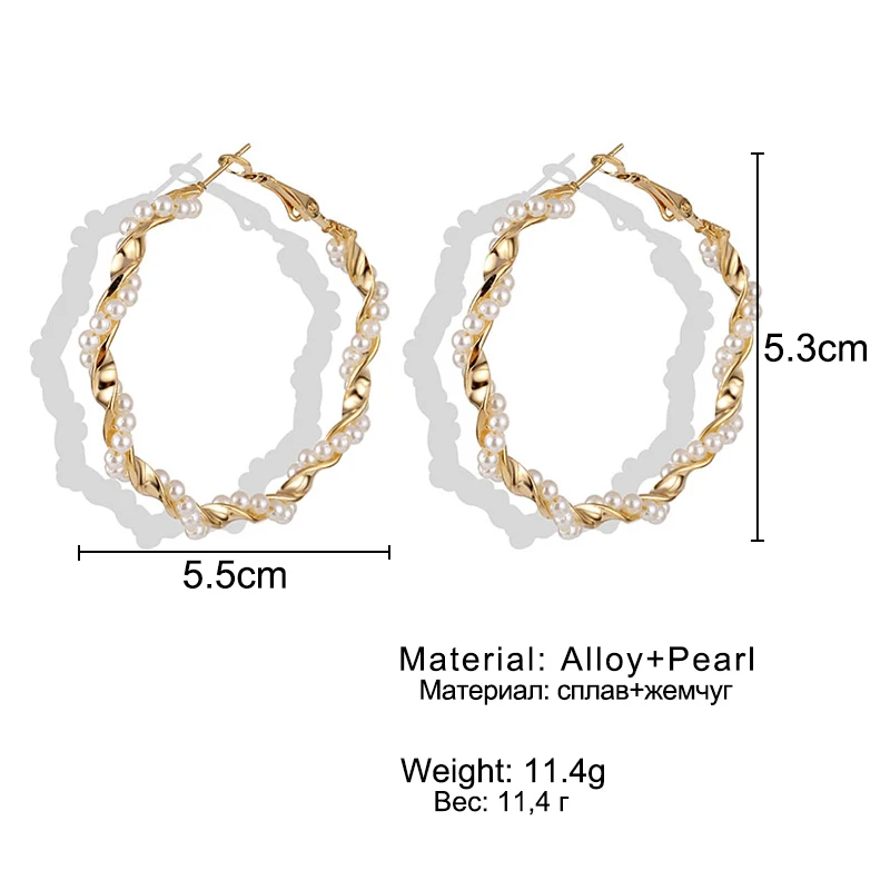 

Oversize Pearl Hoop Earrings For Women Girls Unique Twisted Big Earrings Circle Earring Brinco Statement Fashion Jewelry