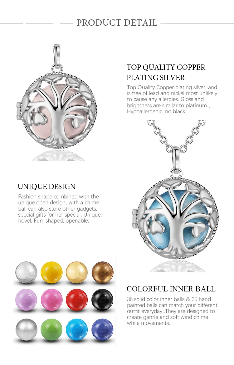 Юдора 20 мм Гармония мяч дерево жизни клетка кулон для беременных ожерелье