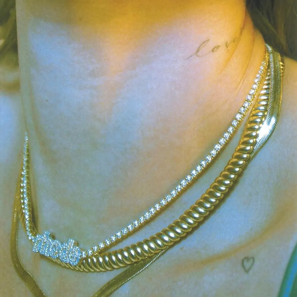 

AurolaCo CZ Diamond Name Necklace Custom Gold Color Stainless Steel Letter Nameplate Necklace for women Gifts
