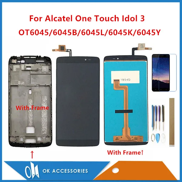 5," для Alcatel One Touch Idol 3 OT6045 6045B 6045L 6045K 6045Y ЖК-дисплей+ сенсорный экран дигитайзер сенсор+ рамка с комплектами