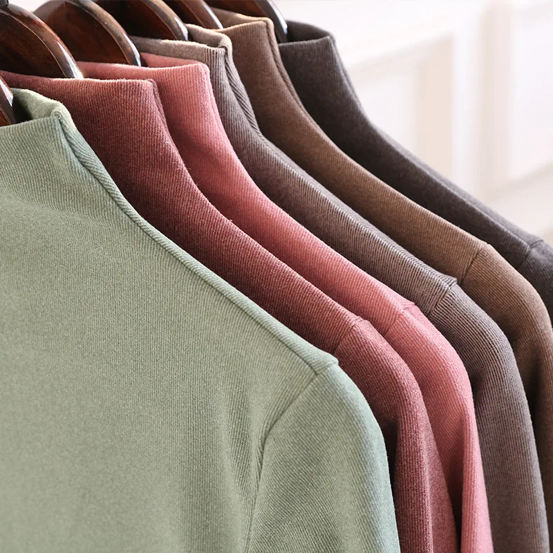 Однотонная футболка с катионным дном Осень зима полуворотник Корейская версия