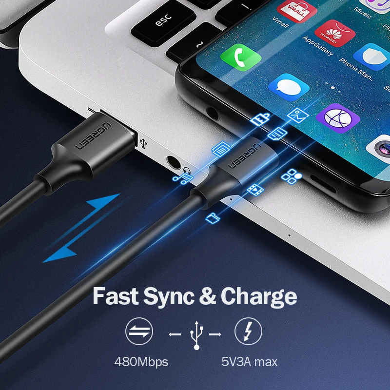 Кабель USB Type С Ugreen для быстрой зарядки QC 3.0 длина 0 25/0 5/1/1 5/2м