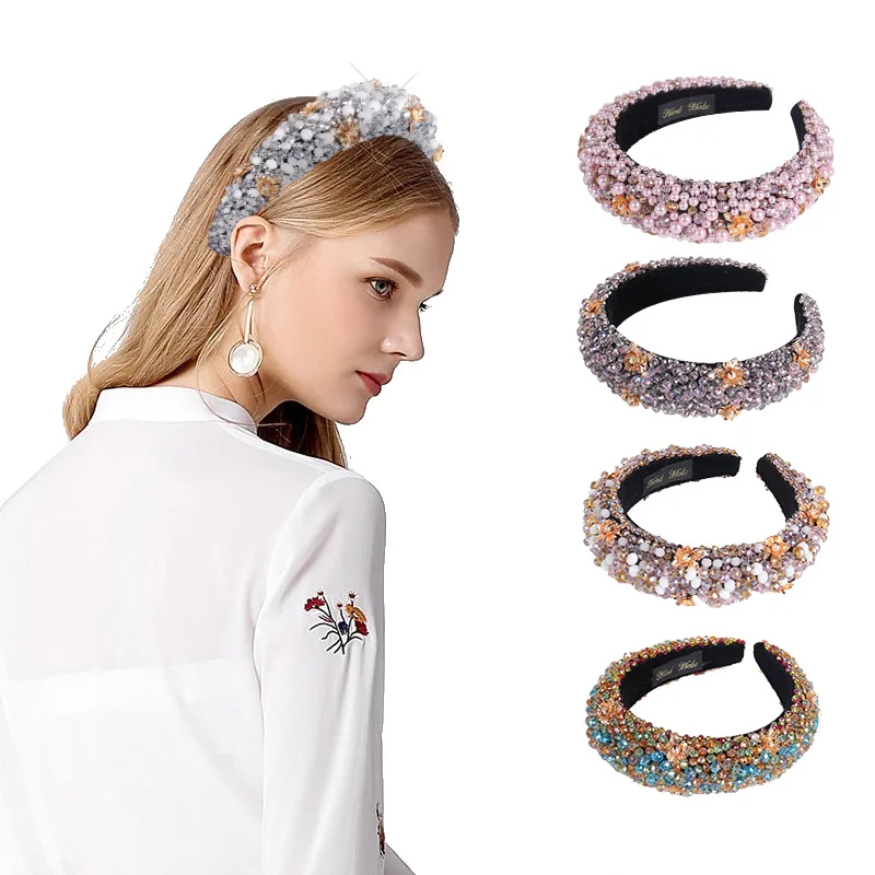 

Baroque Retro Pressure Hair Clamp Heavy Industry Beaded Cloth Hair Clip Face Headband Hair Ornament Headbands for Women