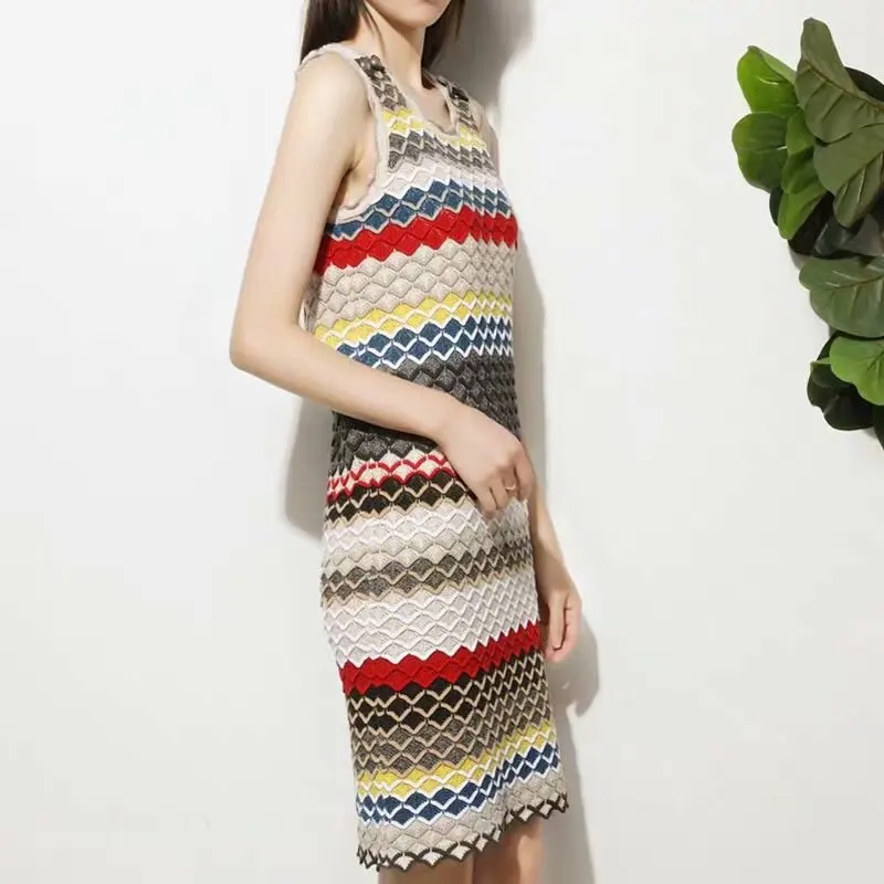 Винтажное шикарное вязаное мини-платье в цветную полоску для женщин 2019 модное