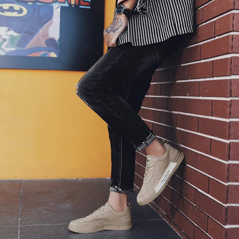 Кроссовки мужские из натуральной воловьей кожи Повседневная Уличная обувь на