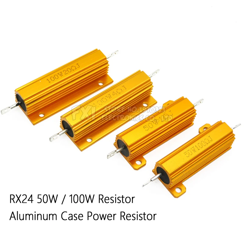 50W 100W Aluminum Power Metal Shell Case Wirewound Resistor 0.01R ~ 100K 1 6 8 10 20 200 500 1K 10K ohm resistance RX24 Igmopnrq