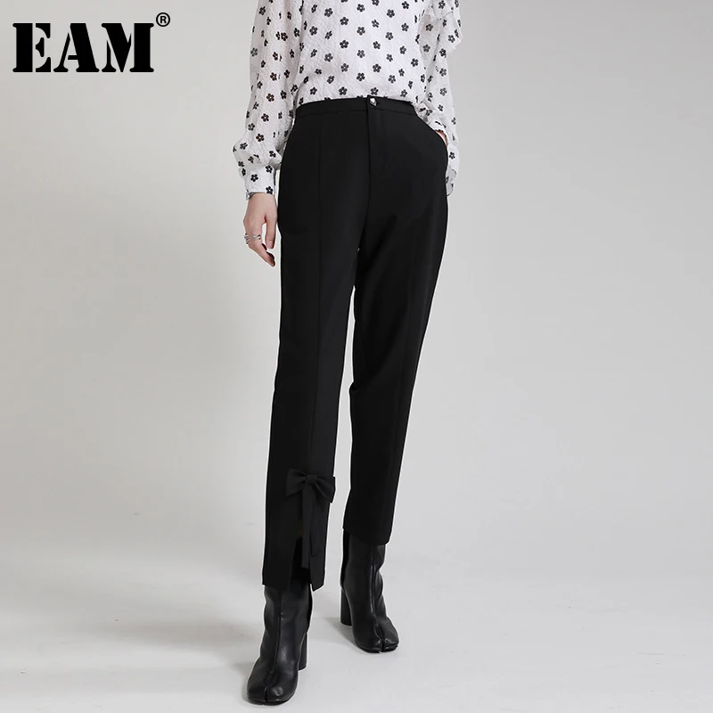 

[EAM] High Waist Black Brief Long Casual Pencil Trousers New Loose Fit Pants Women Fashion Tide Spring Autumn 2021 1DE2825
