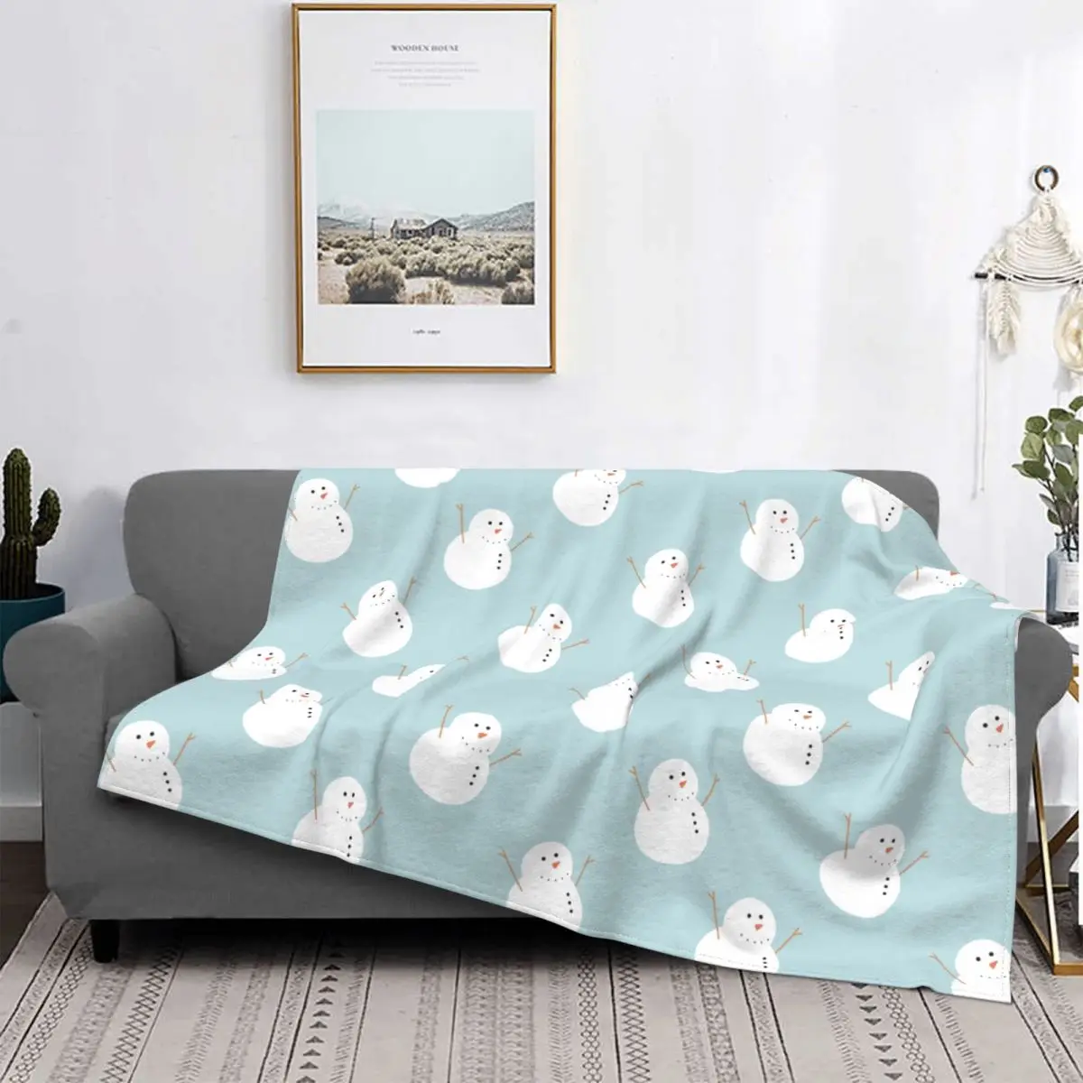 

Christmas Snowman Throw Blanket For Room Decor Cozy Soft Microfibre Blanket Throw Love Gifts