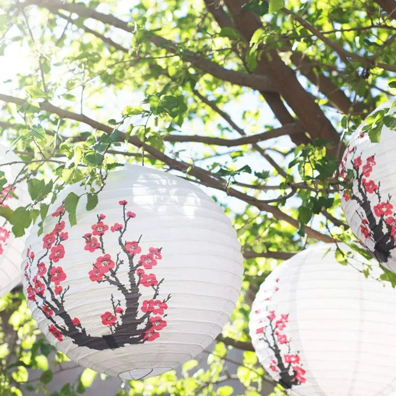 Set Of 3 Red Sakura(Cherry)Flowers White Color Chinese/Japanese Paper Lantern/Lamp 16 Inch Diameter | Дом и сад