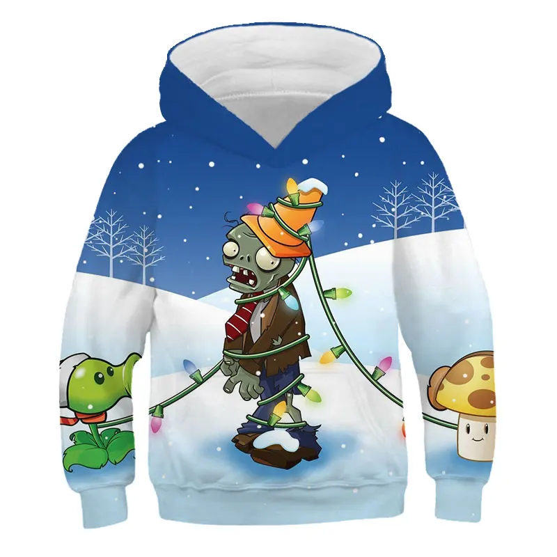 

2020 Autumn and Winter New Boys Girls Plants vs Zombies Wars Print 3D Hooded Sweater Hoodies Cartoon Children's Clothing