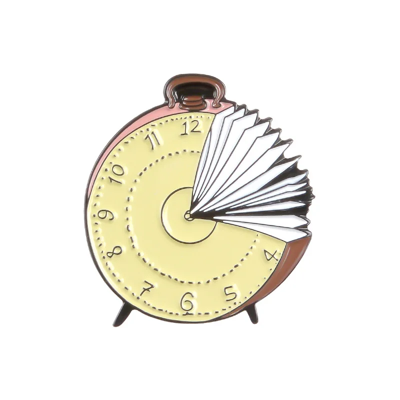 

1pcs simple cartoon alarm clock creative flip pins badge cowboy bag accessories brooch