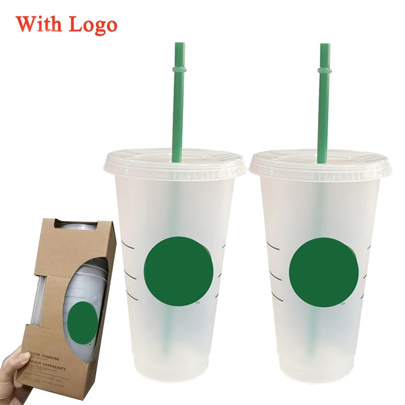 

VIP 500Pcs 710ml Straw Cup With Lid With Logo Transparent Coffee Cup Plastic Tumbler Matte Finish Coffee Mug Wholesale
