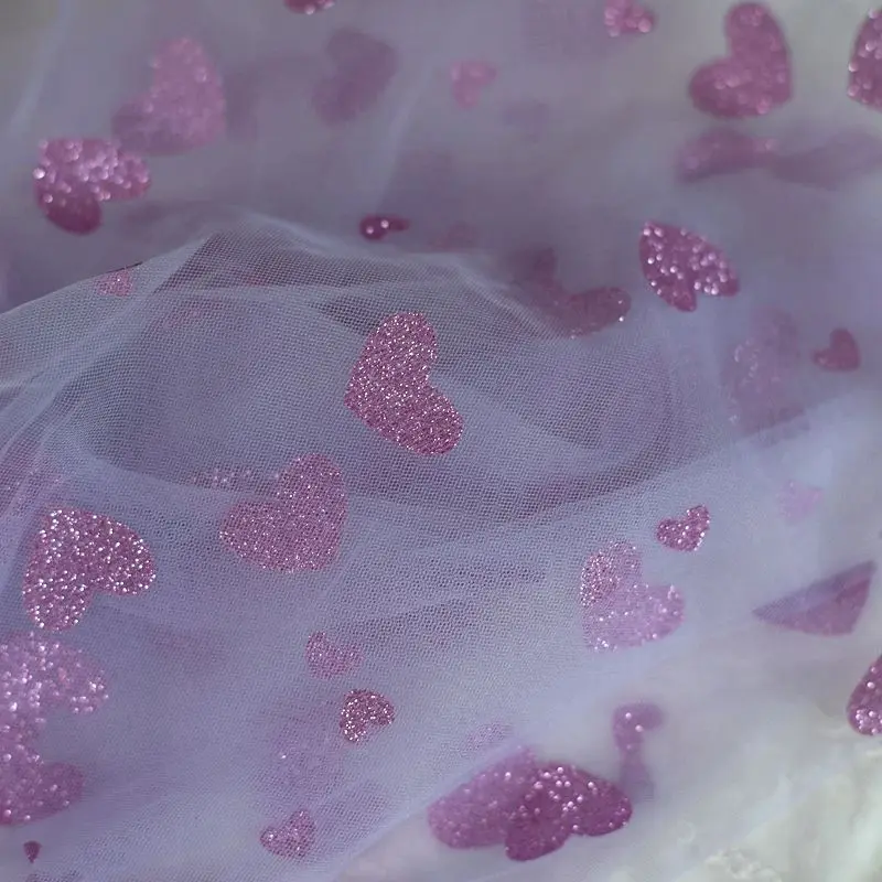 Розовый черный с принтом сердца блестящая бронзовая Сетка Тюль Ткань Высокое