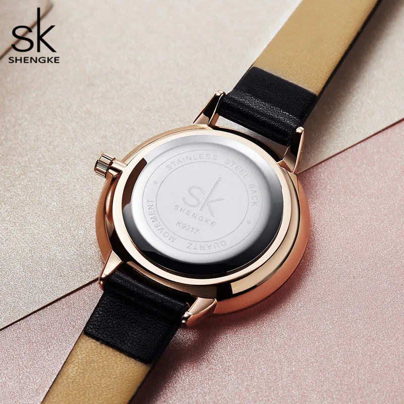 Shengke Новые поступления черный ремешок Rosegold чехол бизнес стильные женские часы