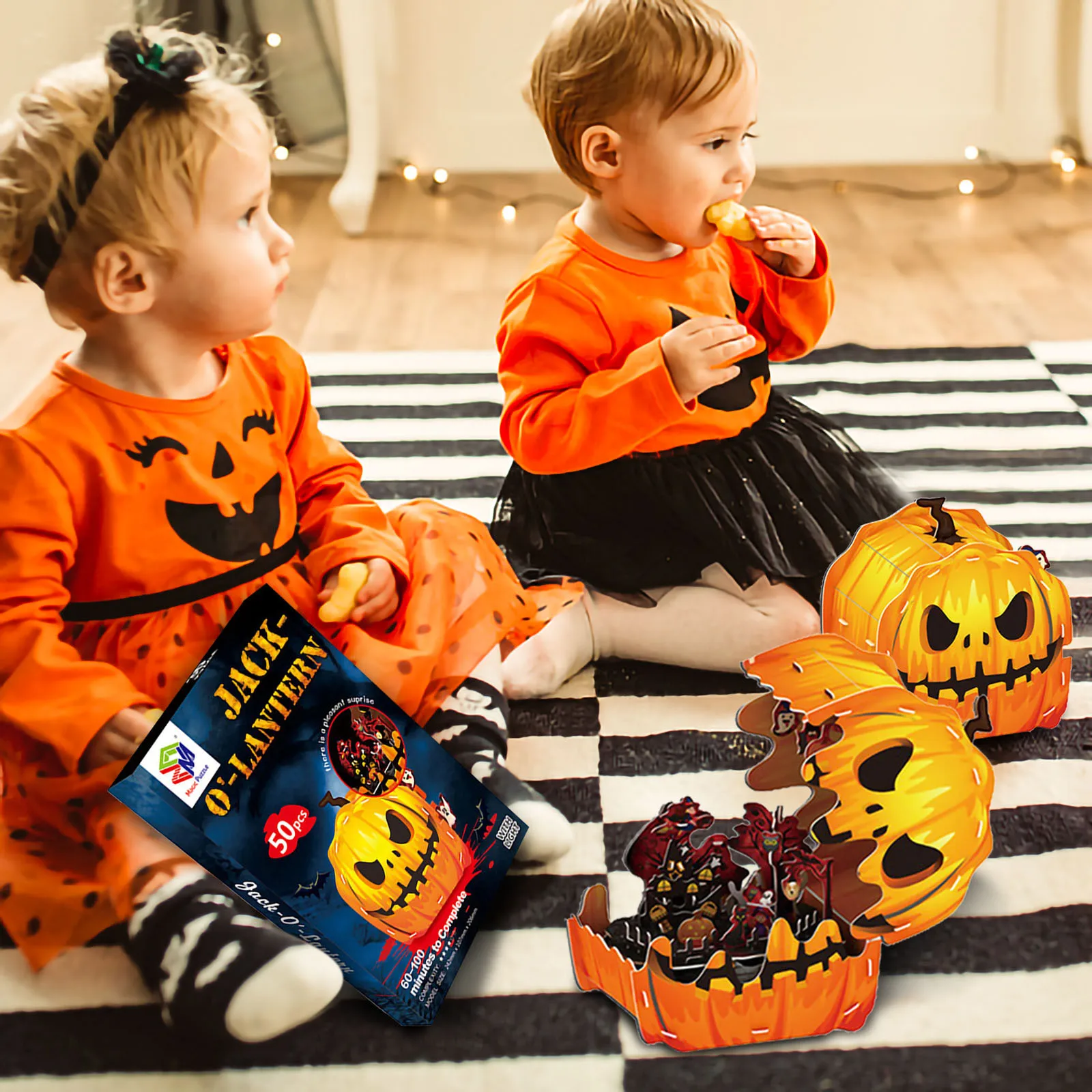 

Halloween Pumpkin Light 3D Paper Puzzle For Children Adult Halloween Paper Parent-child Interactive Game Halloween Gift House