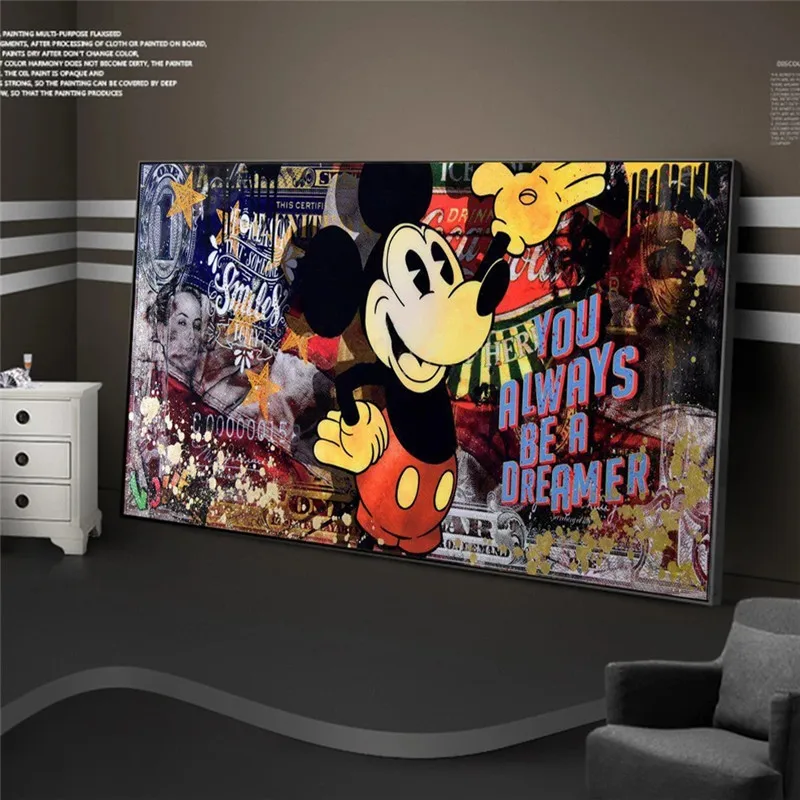 

Disney мультфильм Микки Маус Дональд Дак граффити искусство холст картина плакат и печать Настенная картина для гостиной