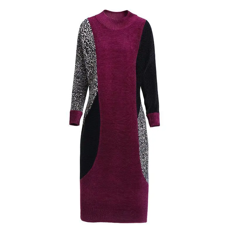 

Women 2021 Spring Autumn Elegant Leopard Sweater Dress Female Long Sleeve Casual Dresses Lady O-neck Slim Knitted Vestidos A662