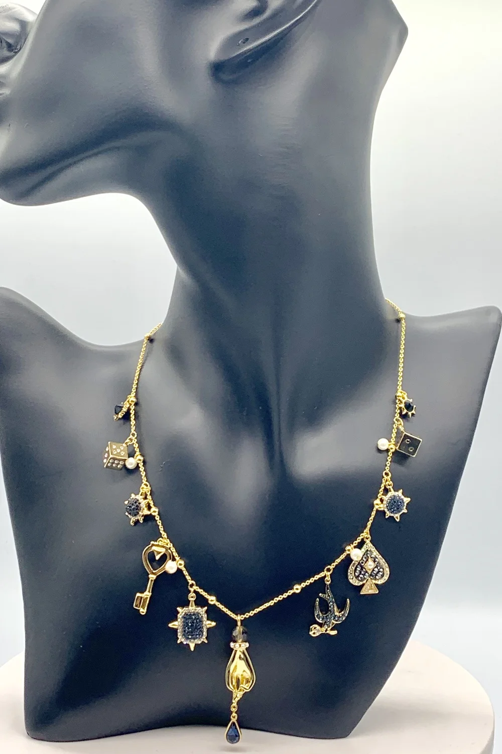 

Fashion jewelry high quality swaTAROT MAGIC mysterious symbol color crystal bird, lucky key decoration spade necklace