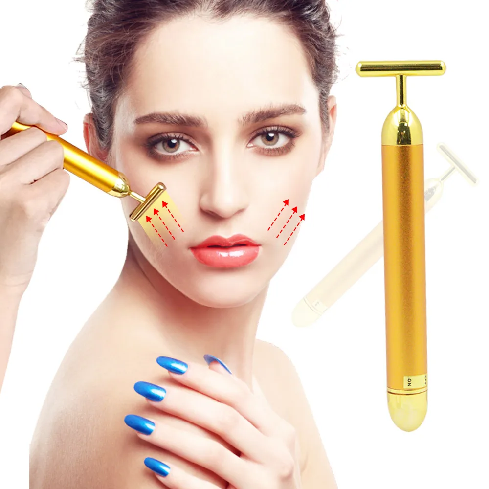 Роликовый массажер для лица, 1 шт., 24 K, beauty Bar, золотой энергетический массажер для лица, уход за кожей лица, уход за кожей, вибрационное лечение морщин