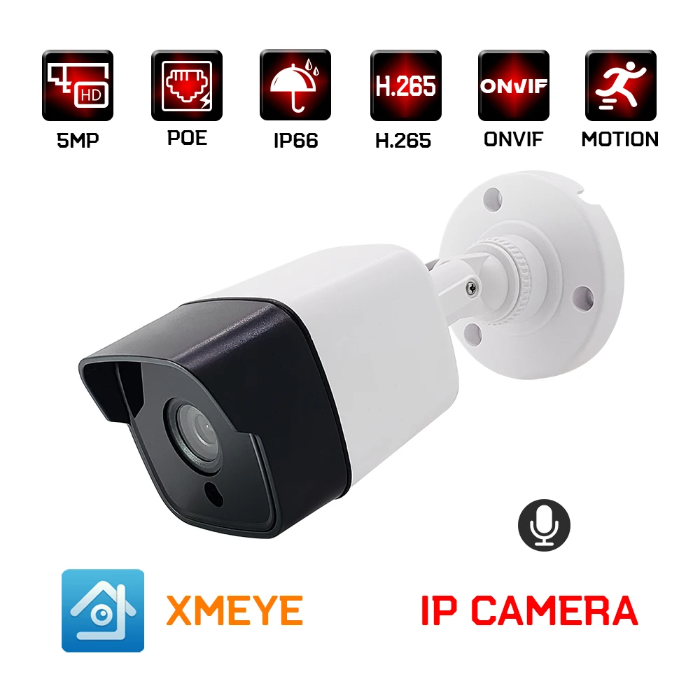 

Ip-камера наружного видеонаблюдения h.265, 5 Мп, запись звука, poe, 3 Мп, цилиндрическая, с инфракрасным ночным видением, xmeye, p2p