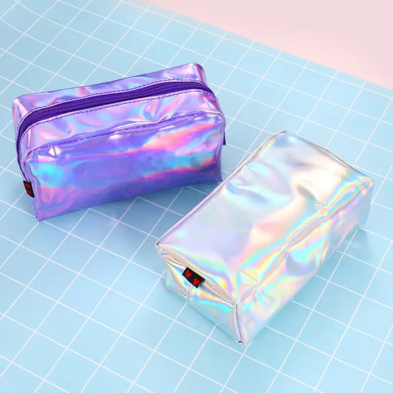 

Fashion 1PC Women Laser Cosmetic Bag Handbags Colorful Faux Leather Zipper Makeup Bag Portable Holiday Storage Bags