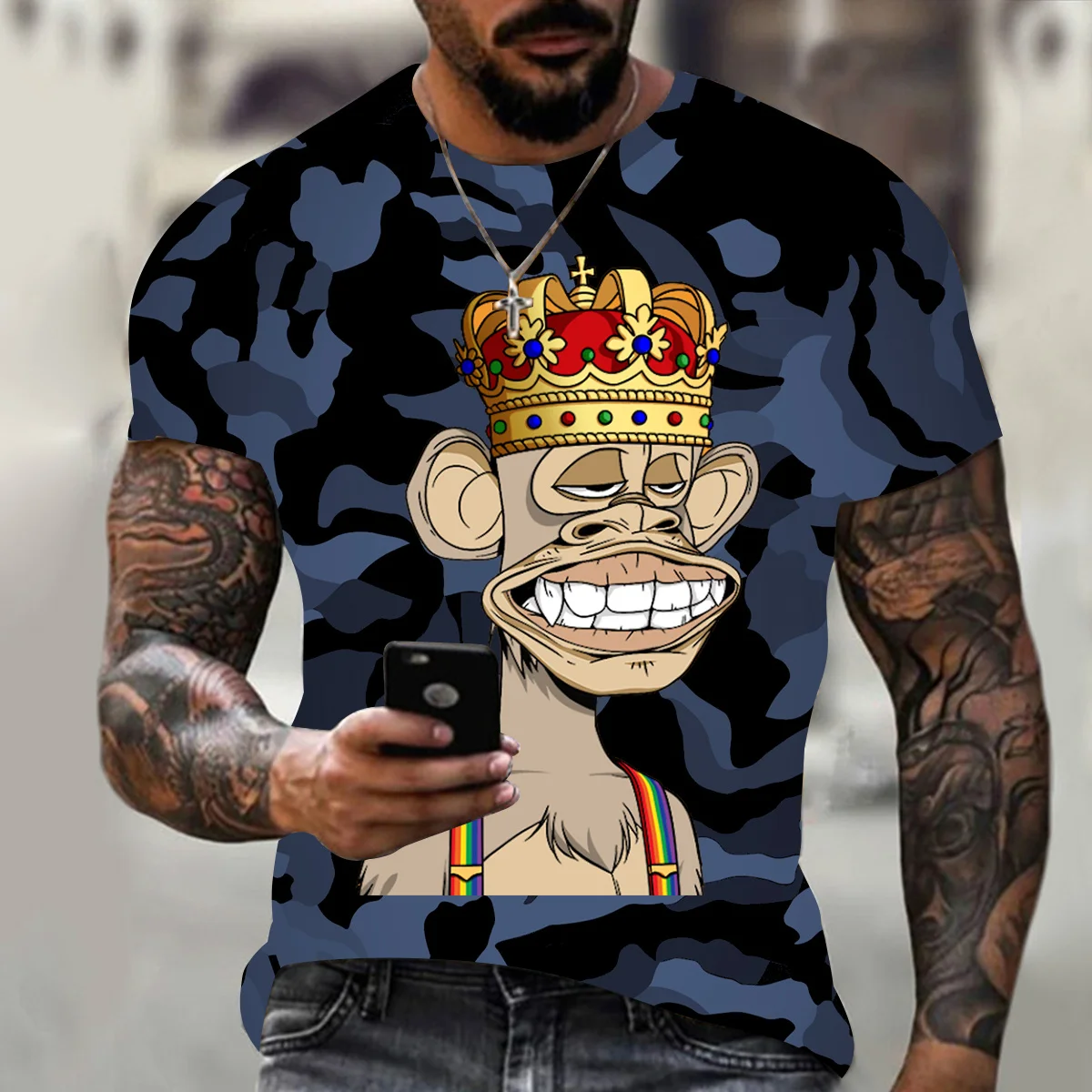 

new fashion men's high quality loose T-shirt funny design 3D cartoon boring ape print men's shirt T-shirt cool and cool men