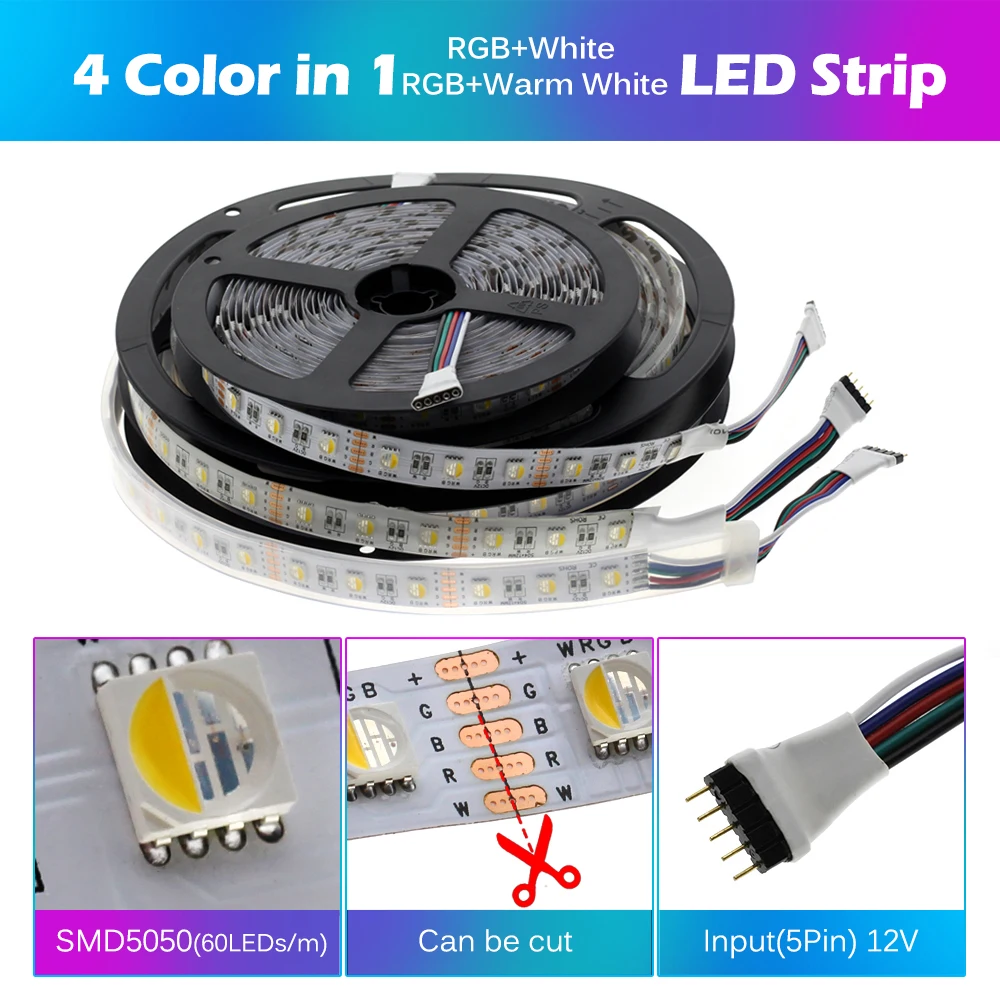 4in1 5in1 Светодиодные ленты 5050 DC12V 24V RGBW/RGBWW RGBCCT гибкий светодиодный светильник 5m 300