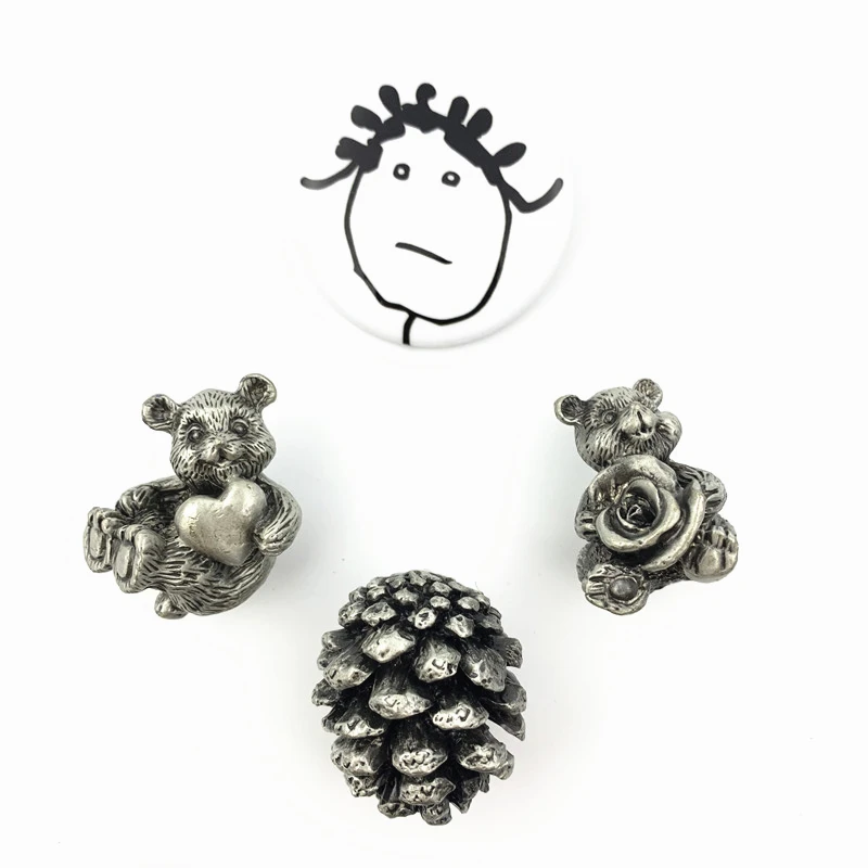 Ручка плюшевого мишки LCH в скандинавском стиле креативная Матовая серебристая