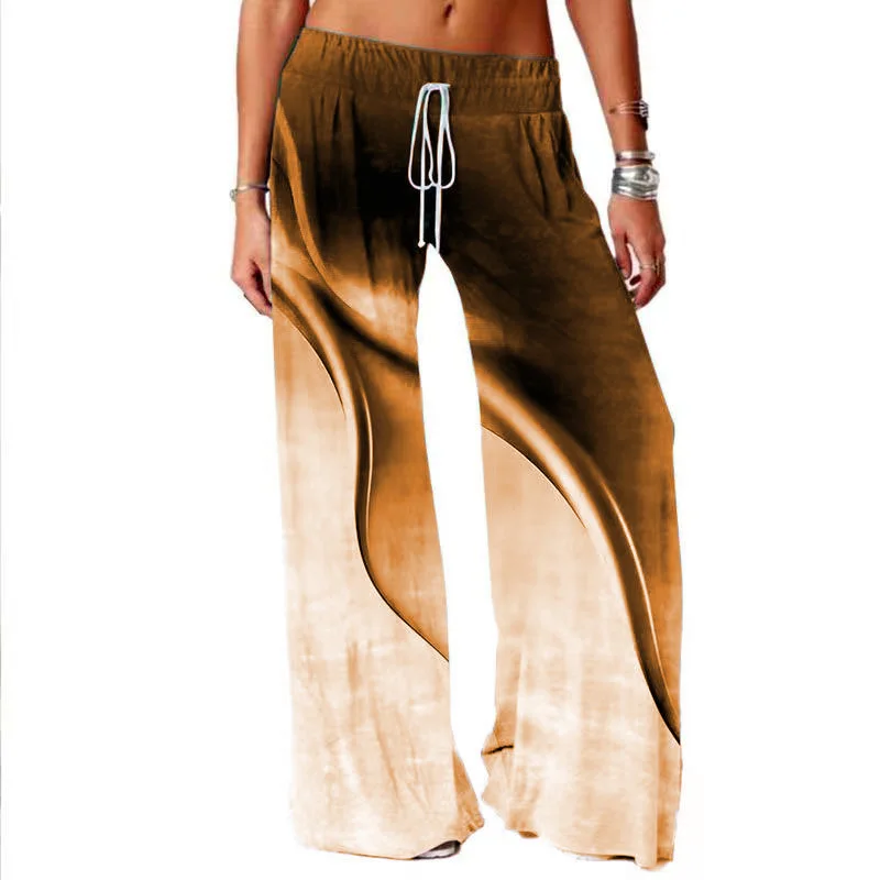 

Women Fashion Female Autumn Gradient Color Wide Leg Pant Painting Printed Large Size 4XL High Waist Drape Skirt Beach Pants