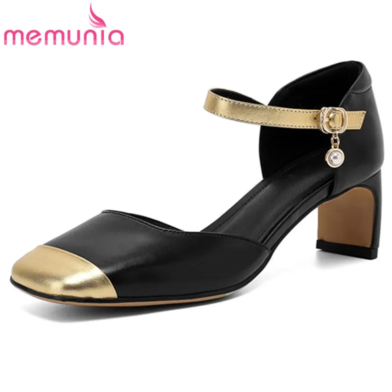 

MEMUNIA 2021 New Arrive Pumps Women Shoes Square Toe Buckle Mixed Colors Summer High Heels Genuine Leather Shoes Ladies