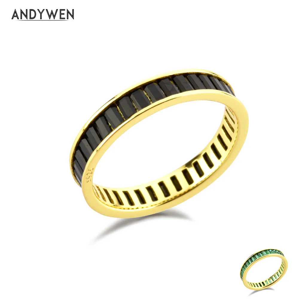 

Женские кольца с цирконием ANDYWEN, кольца из стерлингового серебра 925 пробы зеленого и черного цвета, Роскошные ювелирные украшения в подарок ...