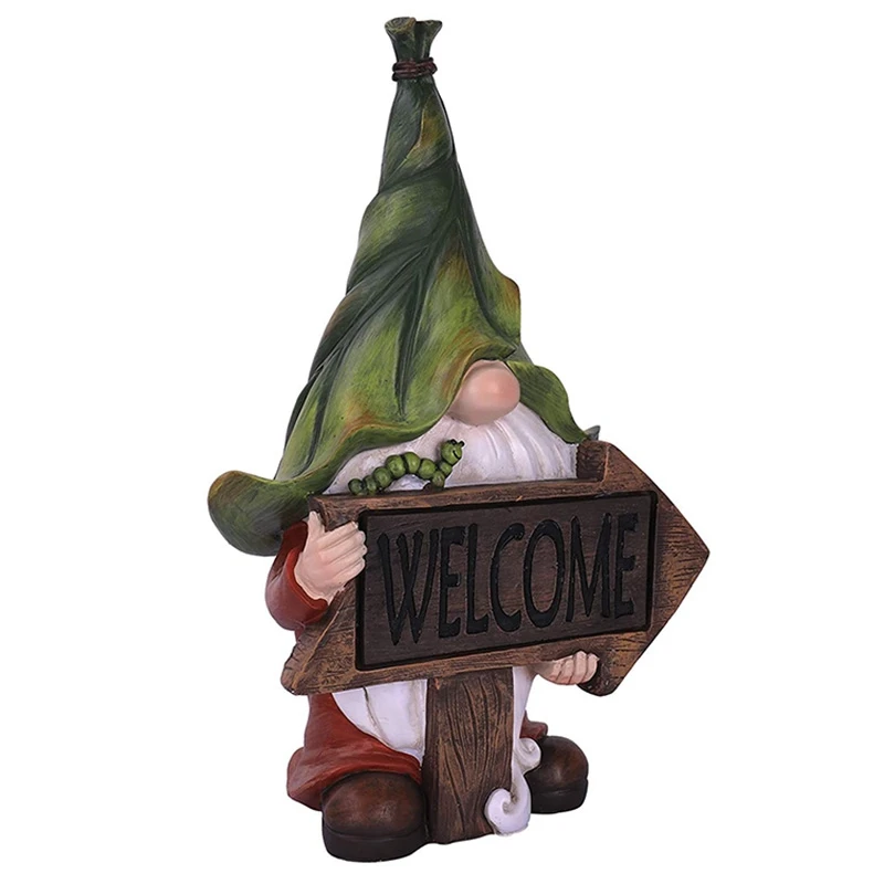 

Садовый Гном статуя-смолы карликовые Бронзовая статуя с Солнечный СВЕТОДИОДНЫЙ светильник Добро Пожаловать Знак светодиодный светильник ...